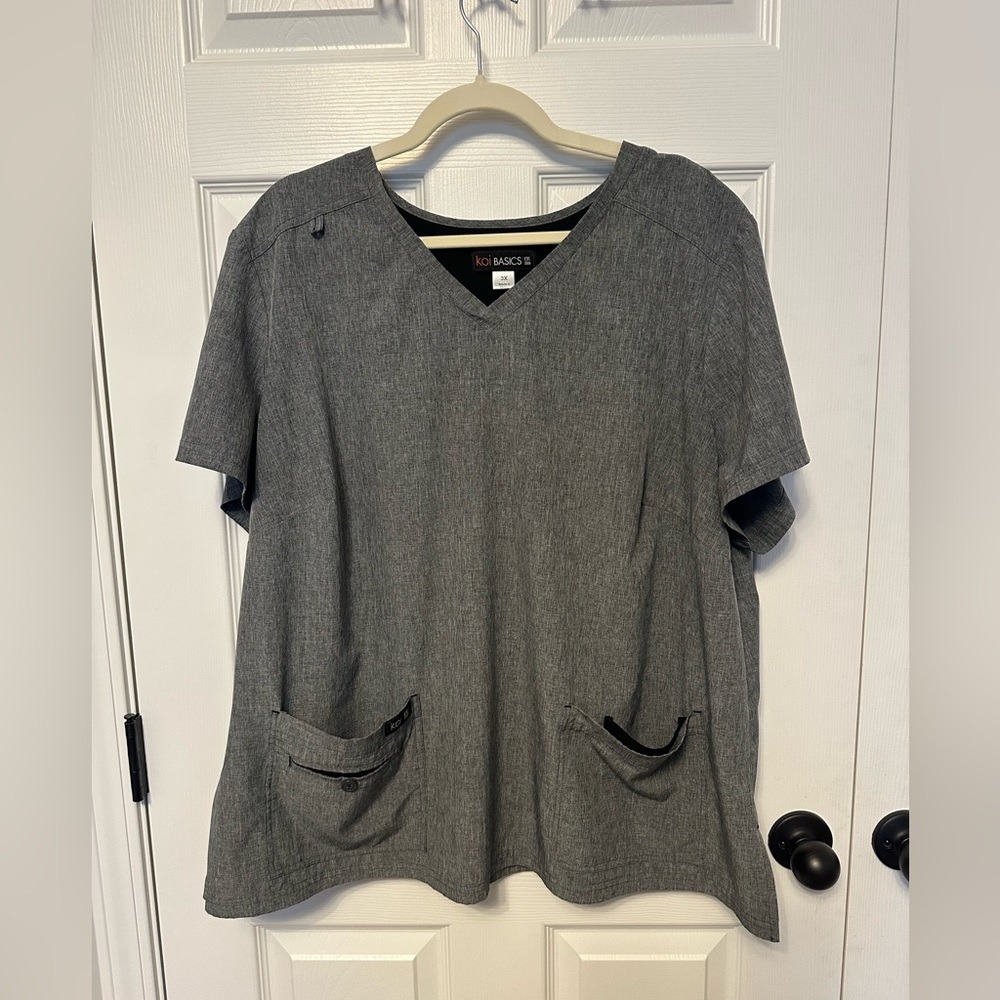 koi Basics Women's Gray V-Neck Short Sleeve Scrub Top
